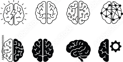 Innovative brain concepts showcasing intellect, technology, and problem-solving visually, brain icons set