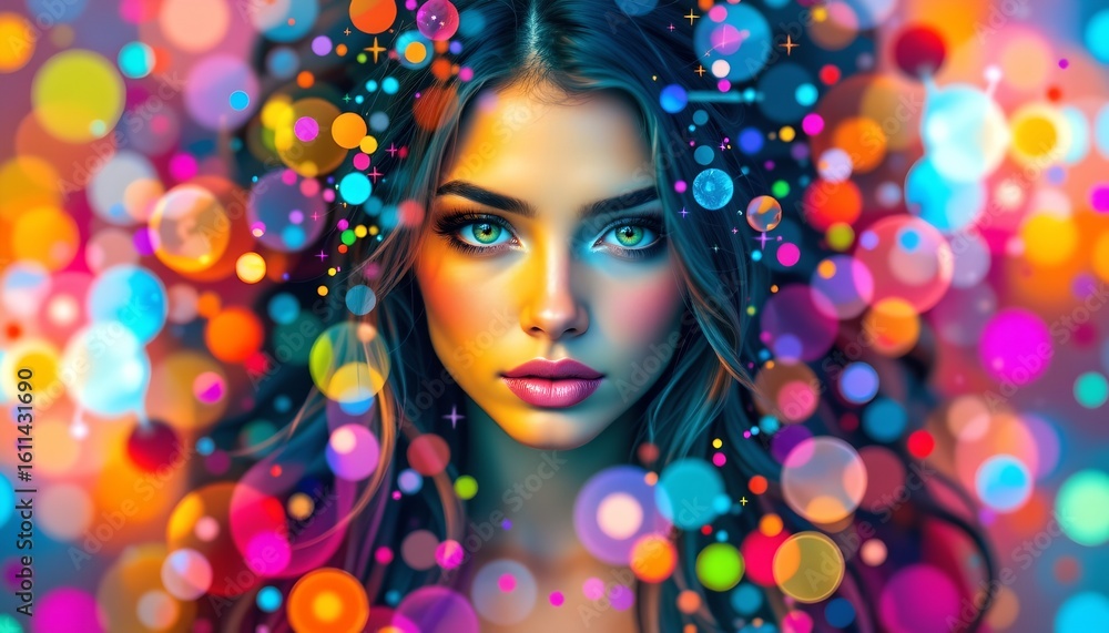 custom made wallpaper toronto digitala woman in a close up shot with vibrant polka dots as a background, giving a sense of depth to the portrait