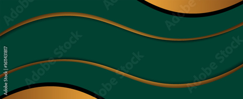 Dark green digital art waves with gold light in the middle, design background for element design. Vector