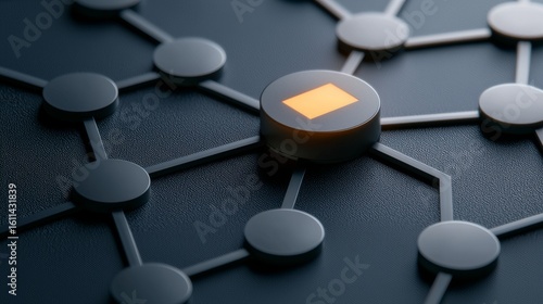 Abstract connection network with nodes and a highlighted element.