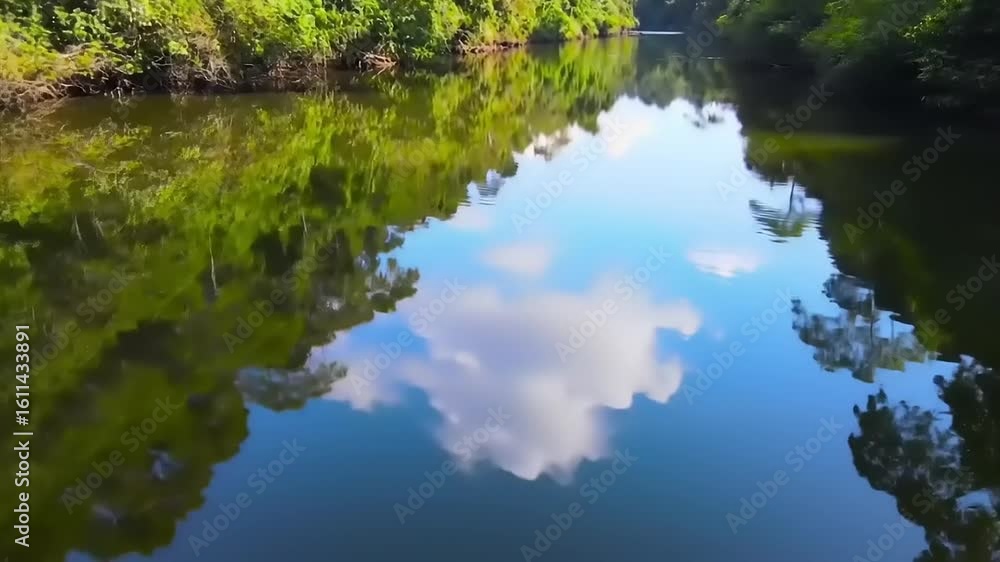 Serene River Reflecting a Lush Rainforest Canopy Serene River Reflecting a Lush Rainforest Canopy