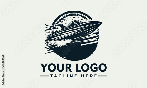 Speedboat races across the water, leaving a trail, set against a starry background.