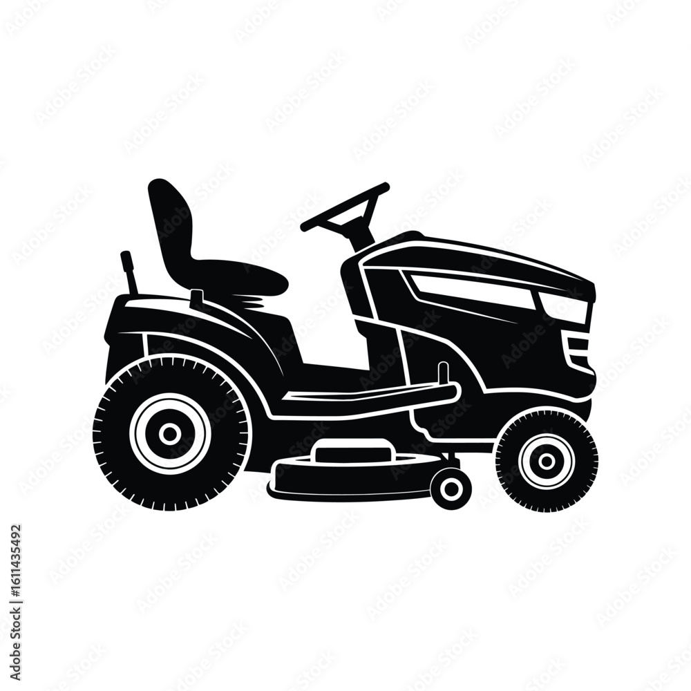 Naklejka premium Lawn Tractor vector illustration black and white, a powerful garden tractor, 
