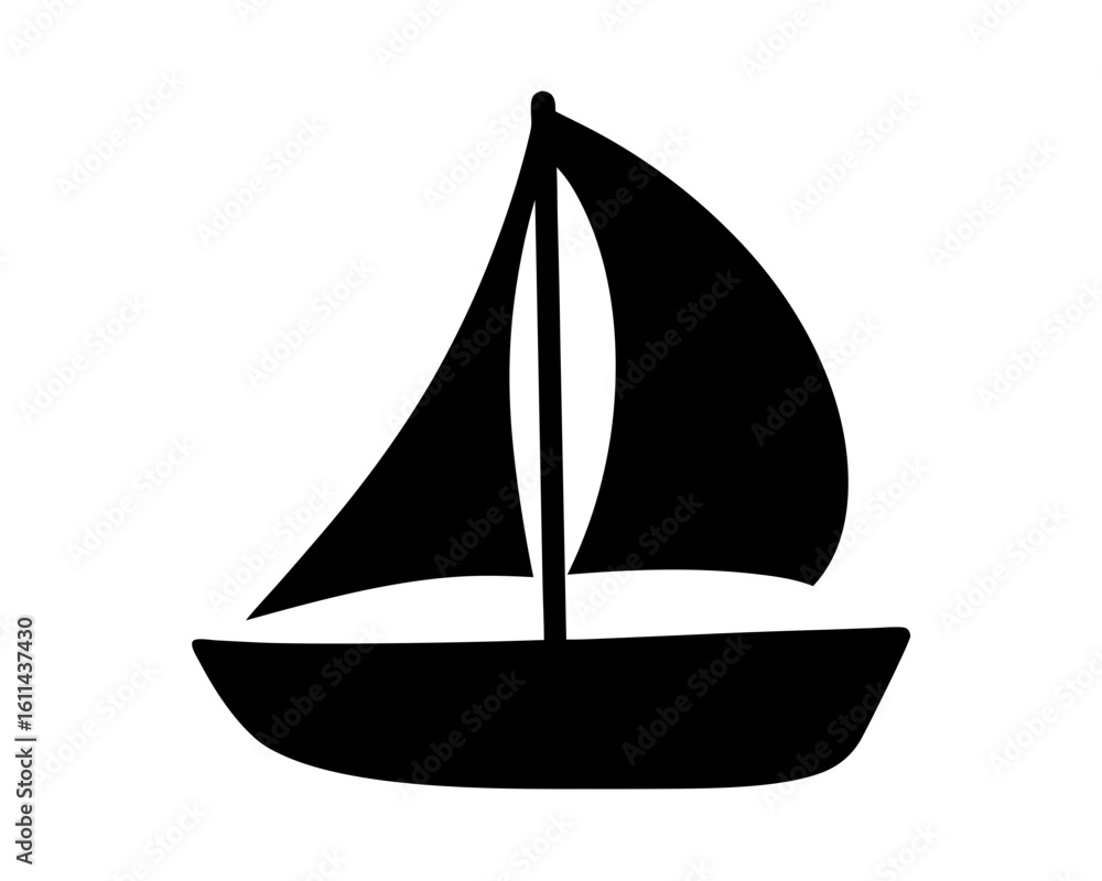 Silhouette of a simple sailboat on a white background, vector illustration Silhouette of a simple sailboat on a white background, vector illustration
