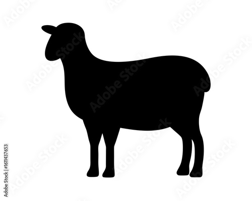 Elegant black silhouette of a sheep standing on a white background