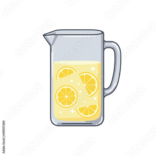 Lemonade pitcher with sliced lemons on a transparent background  