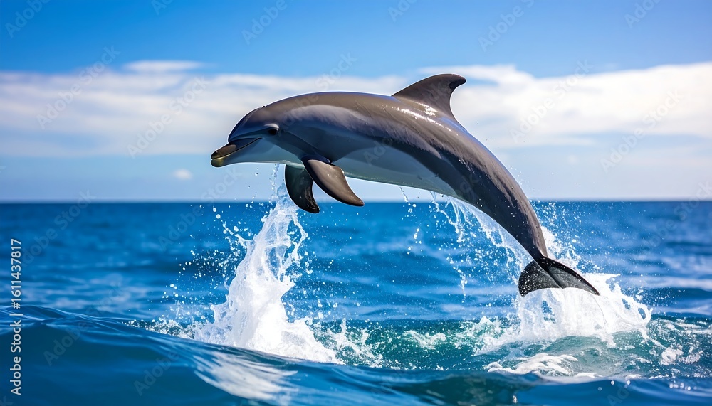 Fototapeta premium A dolphin leaps high above the ocean waves