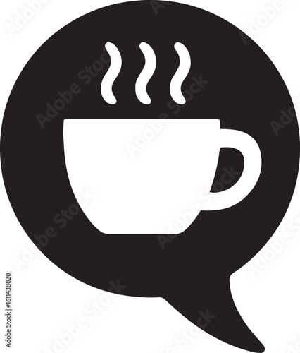 Silhouette vector of a coffee icon inside a speech bubble, ideal for cafe chat, social media, and beverage branding.