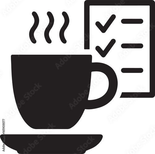 Silhouette vector of a coffee icon with checklist, ideal for cafe menu planning, order tracking, and beverage design.