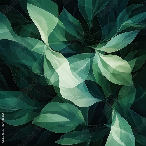 Abstract green foliage with soft light filtering through delicate leaves, --profile 773ghdn.