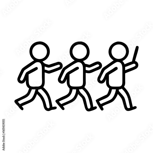 Group of children marching together in a schoolyard concept of Back to School  