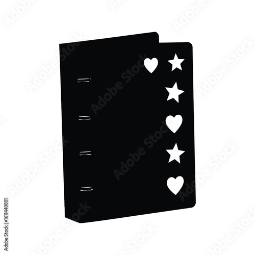 Black binder with hearts and stars planner organizer notebook diary scheduler love rating review feedback