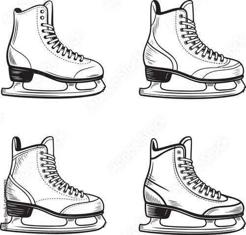 Hand drawn style Skating shoe silhouette set isolated on transparent background