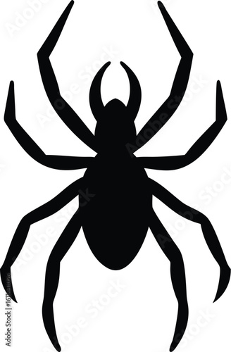 Black Spider Silhouette Icon – Creepy Insect Vector Graphic for Halloween, Nature, Danger, Pest Control, Fear, and Web Design Themes