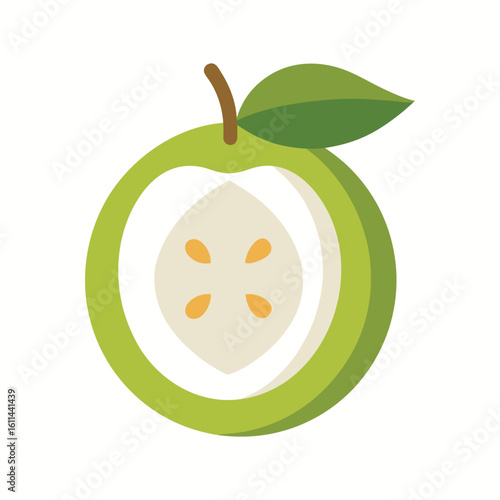 Guava Fruit Slice with Leaf Fresh, Green, and Juicy