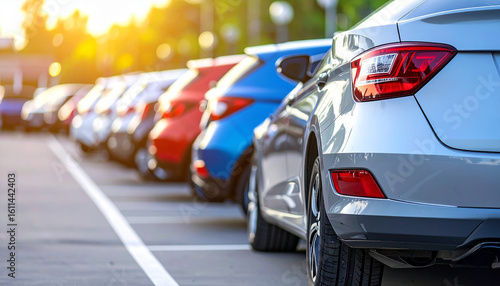 Wallpaper Mural Modern Cars Parked in an Outdoor Lot Captured from a Rear-Angle Perspective with Depth of Field, Highlighting Design Lines and Urban Automotive Layout Torontodigital.ca