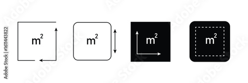 Square Meter icon. M2 sign. Flat area in square metres . Measuring land area icon. Place dimension pictogram. Vector outline illustration isolated on white background.