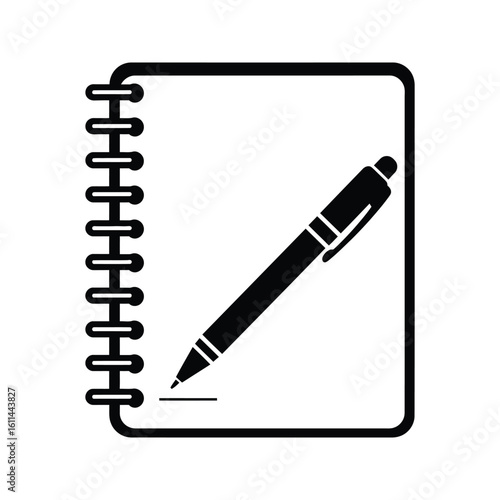 Spiral Notebook with Pen Icon Writing NoteTaking Planning Office Supplies Education