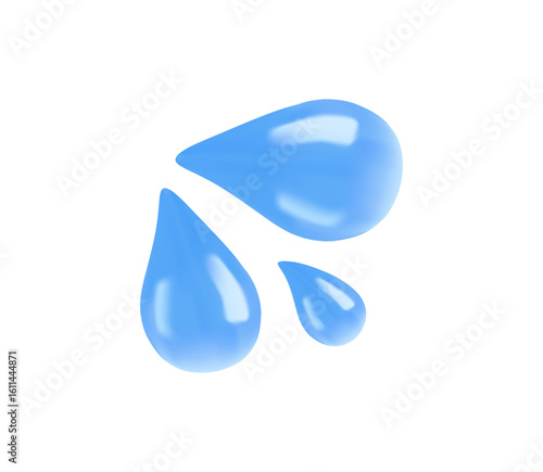 Sweat droplets emoji, water drop, tear 3D render vector illustration. Blue water drop icon. Cartoon realistic droplet