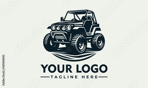 Dark silhouette of an off-road vehicle, logo design, with text space.