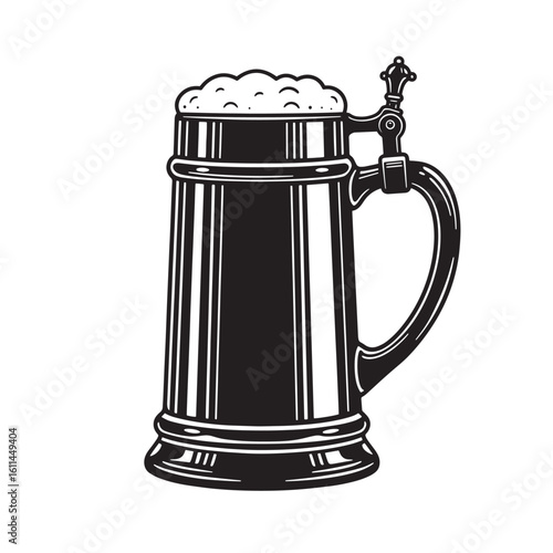 Vintage style illustration of a classic german beer stein filled with foamy brew