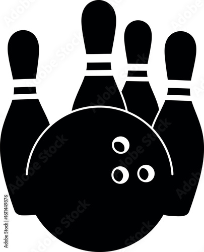 Bowling ball and pins silhouette icon