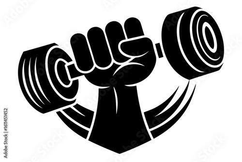 Hand holding dumbbell weightlifting fitness workout silhouette vector illustration