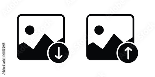 Picture download, upload icon set vector isolated on white background