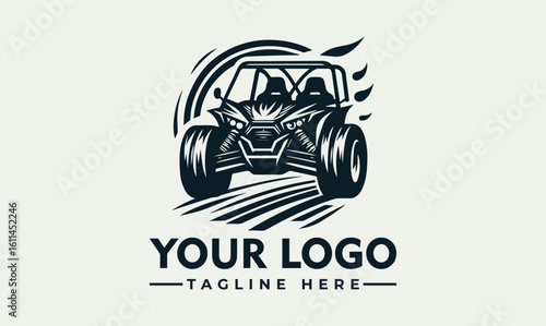 Illustration of a powerful off-road buggy with two occupants, racing forward with dynamic lines suggesting speed.