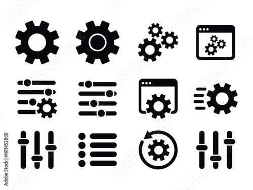 Collection of setting control icon vector illustration isolated on white background. system, management, operation, efficiency, technology, configuration, process, progress, adjustment icon