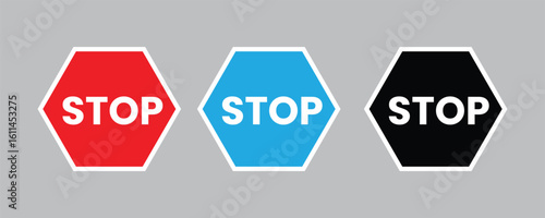 Stop sign vector illustration. Waning symbol vector. traffic, caution, danger, notice, imperative, instruction, directive, command, prohibition, halt, control, regulation, alert icon