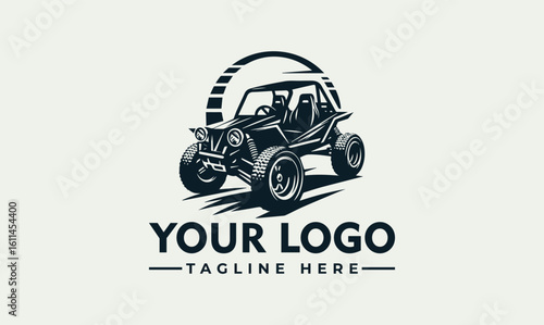 Vintage style logo featuring an off-road vehicle, set against a stylized sunburst.