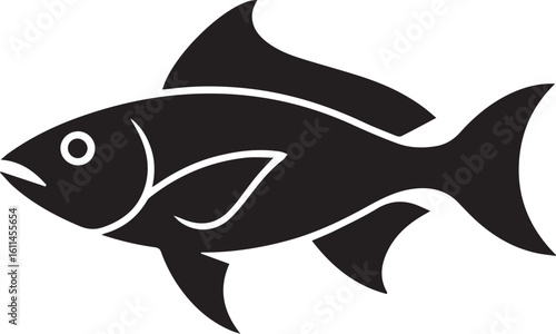 Black Fish Icon Silhouette – Flat Vector Design for Seafood, Fishing, Marine, Aquatic Life, and Pisces Themes