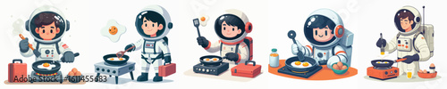 astronaut character vector cooking eggs