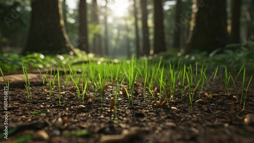 New Life Sprouting in Forest Floor - Natures Renewal.