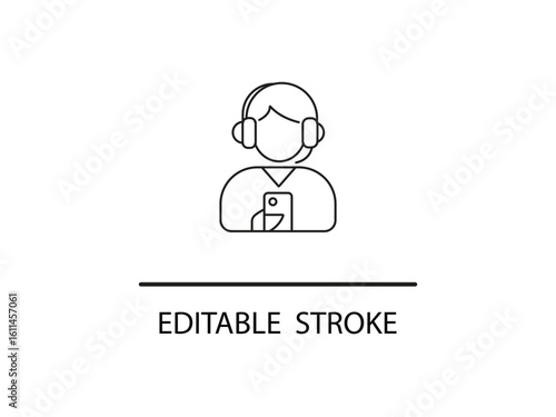 Modern customer service line art design, contact us with headset and phone editable stroke, digital support and help icon available.