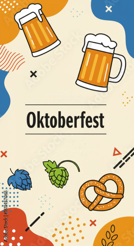 Oktoberfest celebration design with beer and pretzel elements for festive cards or posters