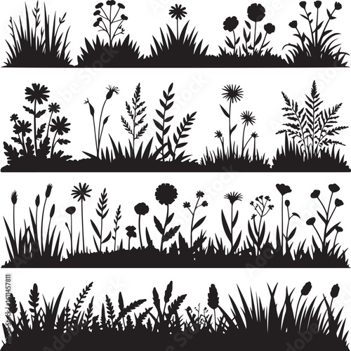 Wallpaper Mural Black silhouette of diverse wildflowers and grasses meadow Torontodigital.ca