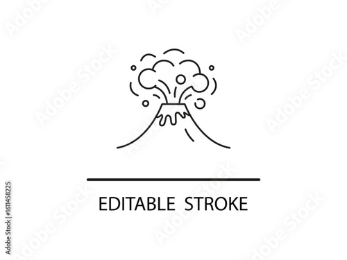 Dynamic volcano eruption with smoke and lava in striking line art style, an eye catching illustration for nature and science projects.