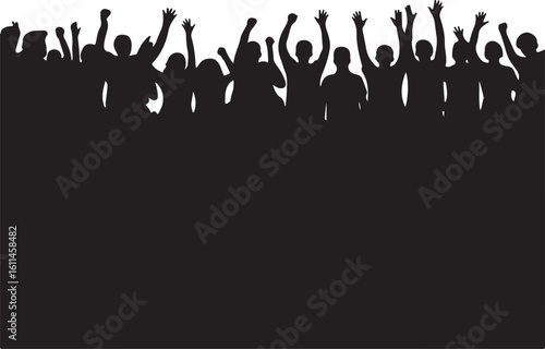 Crowd cheering with raised arms people