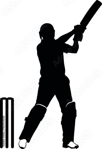 Cricket player silhouette batting action sports concept