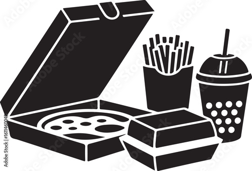 Pizza burger fries drink meal vector