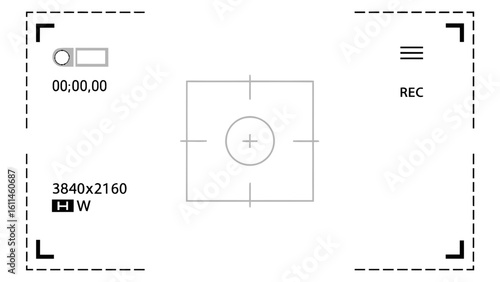 Vector art of camera viewfinder interface displaying recording status and resolution