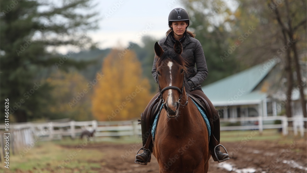 Obraz premium Girl horse riding in the open field.