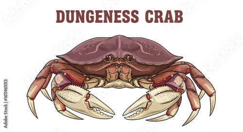 Dungeness Crab Illustration with Seafood, and White.