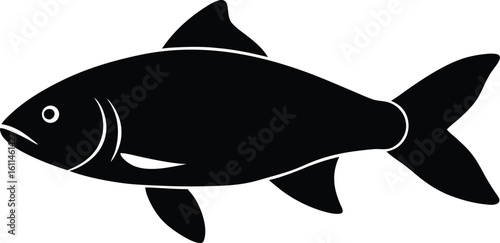 Silver carp fish silhouette vector art illustration