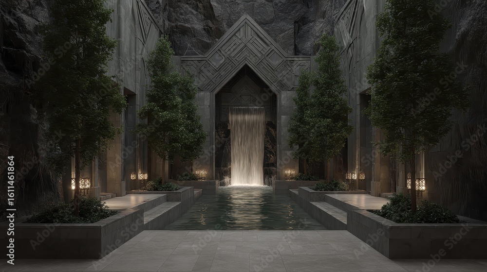 Fototapeta premium Concealed Art Deco Water Entrance in Hidden Rocky Hideout