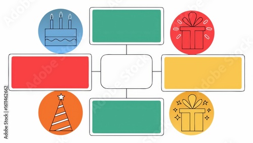 Colorful diagram with spaces for notes and festive icons surrounding it.