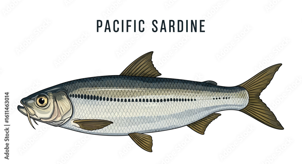 Fototapeta premium Pacific Sardine Fish Seafood vector.