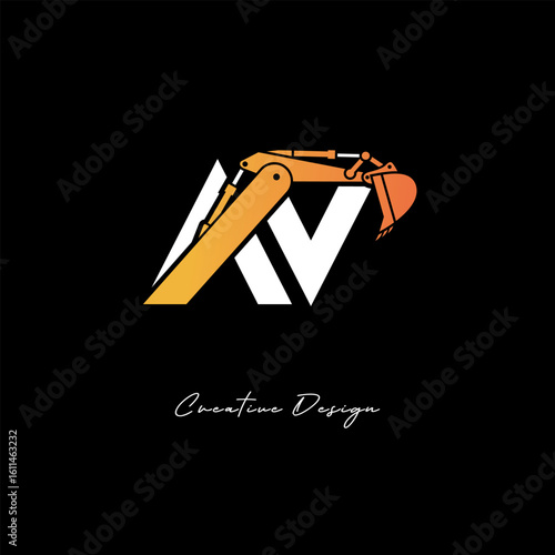 AV Excavator Arm Construction Logo - Bold Industrial Letter mark Design for Heavy Equipment, Contractor Branding & Modern Engineering Identity